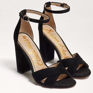 New! Sam Edelman Yancy peeptoe black suede 4" block heels.